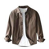 Spring Men's Long Sleeve Cotton Linen Loose Fit Casual Solid Tops Coffee XL