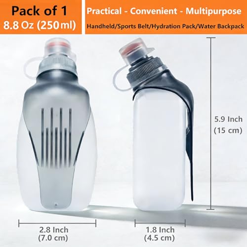 Water Bottle for Running No-Bounce with Quick-Clip & Dust-Proof Cap 8.8oz(250ml) BPA-Free Soft Flask for Running Walking Hiking Cycling(1 Pack) - Image 3