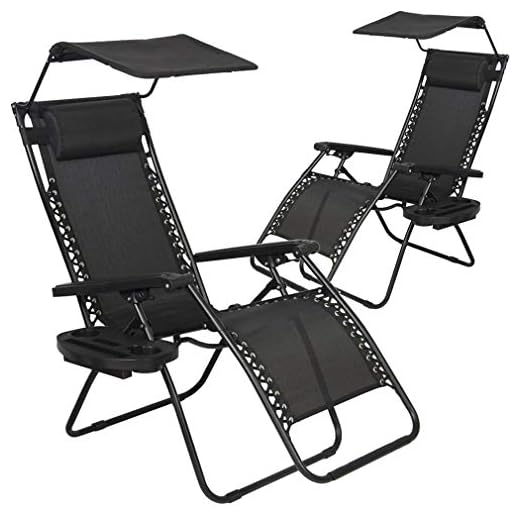 BestMassage Patio Chairs Lounge Chair Zero Gravity Chair 2 Pack Recliner W/Folding Canopy Shade and Cup Holder for Outdoor Funiture (Black)