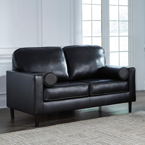 Image of Signature Design by Ashley Bryceview Leather Loveseat, No Assembly Required, Premium Upholstery, Comfy 2 Seater Couch for Living Room, Onyx Black