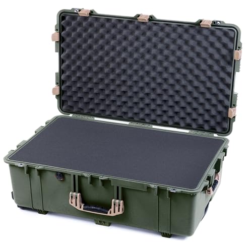 ColorCase Pelican 1650 Case OD Green - Large Sized Rolling Waterproof Case with Pick & Pluck Foam & Convoluted Lid Foam - Desert Tan Handles & Latches