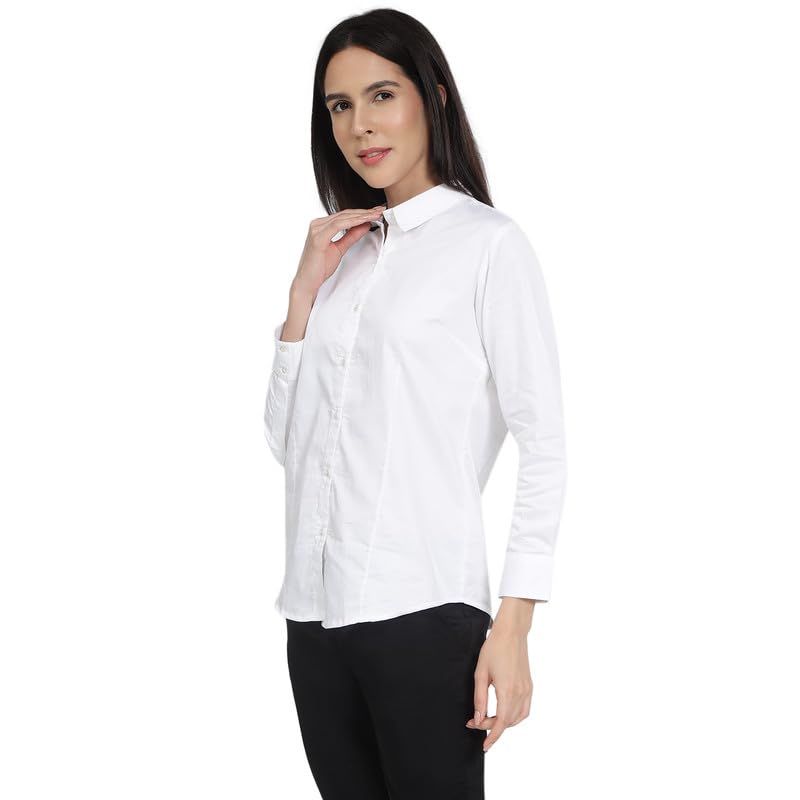 Image of Women'S Full Sleeve Formal Shirt | Regular Fit Office Wear Top | Button Down Collared Blouse Workwear for Business, Meetings & Office Wear White XS