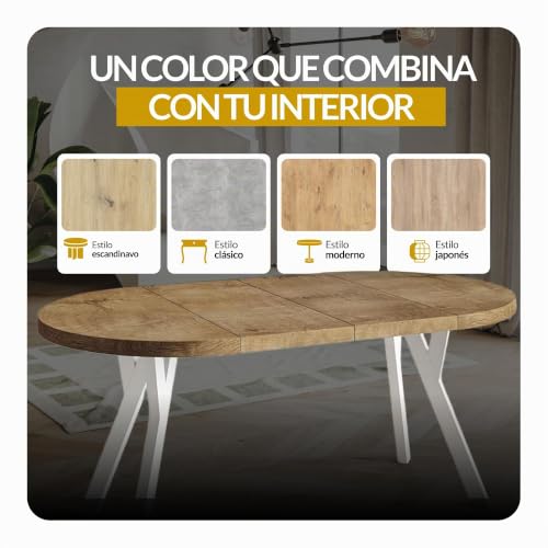 Miniatura 9 de Alpimeble Redonda Ovo - Mesa Redonda Para Comedor Mesa Para Salón - Tablero Laminado De 36 Mm - Patas De Piernas Sólidas - Moderna Para Redonda De 80 Cm A 130 Cm Blanco