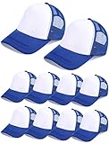 10 Pcs Sublimation Blank Trucker Hats Bulk Mesh Baseball Cap Polyester Mesh Trucker Hat for Men and Women (Black and White) (Royal Blue and White)