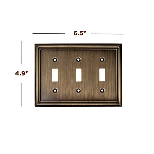Sleeklighting | Wall Plates Decorative Beveled Antique Brass | Electric Outlet And Switch Covers| Style: 3 Gang Toggle (2 Pack) #TOP1