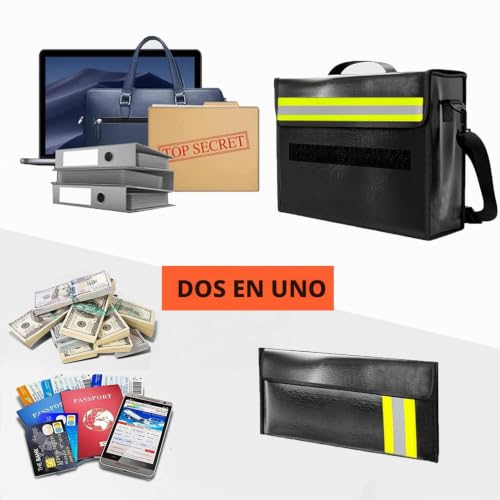 Miniatura 7 de Bolsa Ignífuga Y Impermeable Para Documentos - 6 Capas De Protección Contra Incendios - 43x30x13cm 2400 C Con Protección Para Billetera - Reflectante Para Encontrarte En La Noche Protege Tus