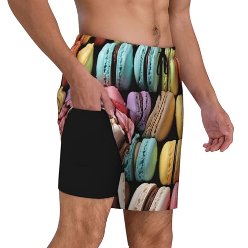 Men's Swim Trunks Quick Dry Board Shorts Macaron Biscuit Flavored Pastries Beach Shorts with Pocket Bathing Suits for Men2