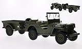  Willys Jeep MB, oliv-grün, mit Anhänger und Zubehör , 1943, Modellauto, Fertigmodell, AUTOart 1:18