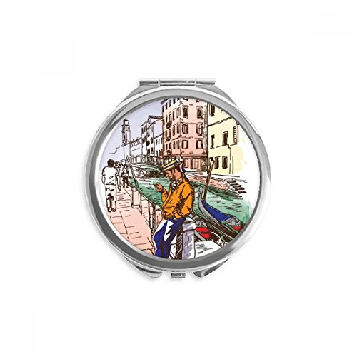 Miroir rond de poche motif Venise Italie, mini format portable 2,6 x 2,4 pouces multicolore