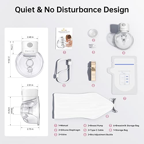 Tsrete Breast Pump, Double Wearable Breast Pump, Electric Hands-Free Breast Pumps With 2 Modes, 9 Levels, Lcd Display, Memory Function Rechargeable Double Milk Extractor-24Mm Flange, White #TOP7