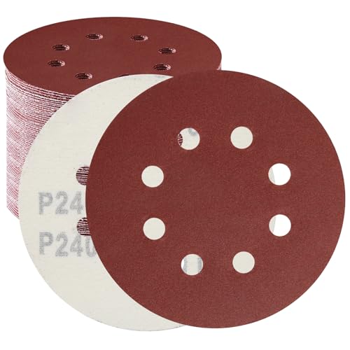 MORLARCO ランダムサンダー ペーパー 125mm 240番 50枚入セット サンダー ペーパー マジック式 8穴 サンディングペーパー 丸型 サンディングディスク 電動サンダー用サンドペーパー 木工DIY作業に 金属磨き 自動車整備の商品画像（Amazon）