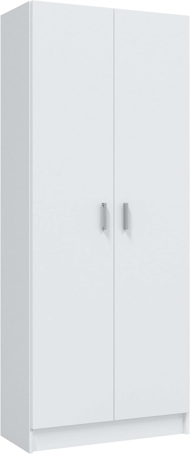Habitdesign Armario Multiusos, Escobero 2 Puertas 3 Estantes, 180x73x37 (AltoxAnchoxFondo - en cm), Color Blanco Mate