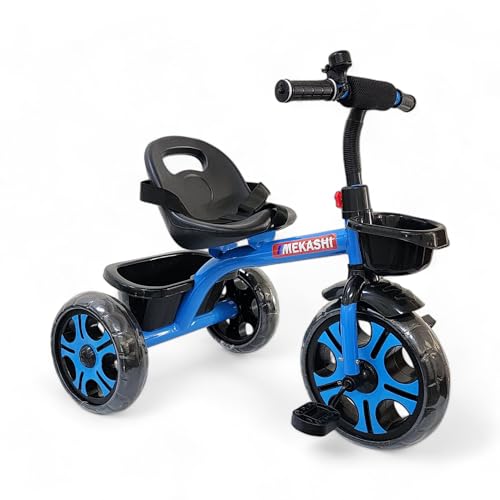 Image of MEKASHI T-001MW Plug N Play Kids Trike /Baby Tricycle, Big Size Storage Basket, Bell, Comfortable Seat with Seat Belt, 12 to 48 Months, Load Upto 35Kg, Easy Assembly, Heavy Guage Steel Frame, Blue