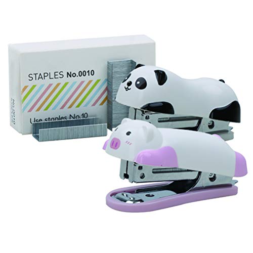 Mini Cute Desktop Stapler, Small Panda Stapler and Pig Stapler Set with 2000PCS No.10 Staples for Office School Home or Travel Use(Pink and Panda)