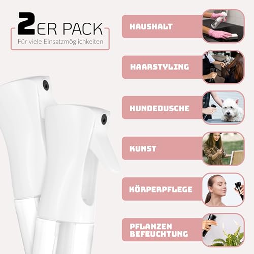 Foto von Villkin Sprühflasche - 2er Set - Extra feiner Sprühnebel mit 200ml Behälter ideal zum zum Bügeln oder für Friseure (2 Set, Weiß/Transparent)