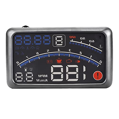 Car HUD Digital Speedometer Windshield MPH KM h Speed Limit Warning Plug and Play for Cars with OBD2, Battery Voltage, Water Temperature