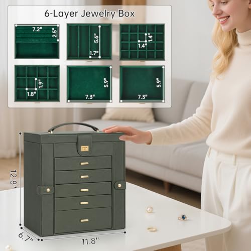 AKOZLIN Huge Jewelry Box Organizer Functional Large Leather Jewelry Storage Case for Women Girls Ring Necklace Earring Bracelet Holder Organizer with Mirror by AKOZLIN - Image 4