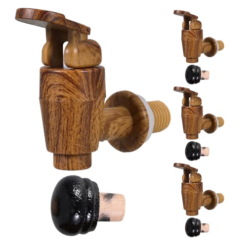 EPIGEIST Juego de 8 Piezas de Grifo Hermético para Barril de Vino y Cerveza Tapones y Grifos de Plástico Negro y Diseño Madera Accesorios para Dispensador de Bebidas en Hogar Bar y