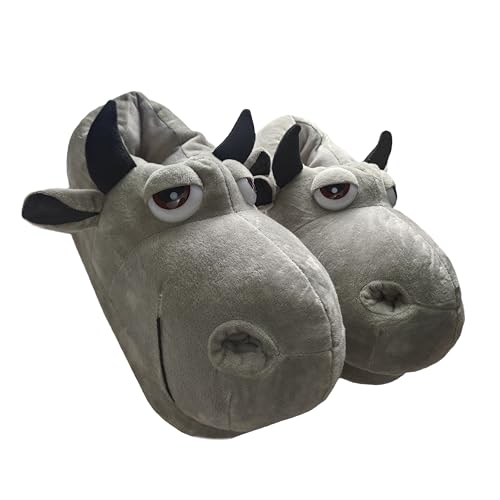 Image of Fluffy Hippo & Elephant Slippers - Oversized Warm House Slippers for Adults | Non-Slip Soft-Sole Indoor Slippers