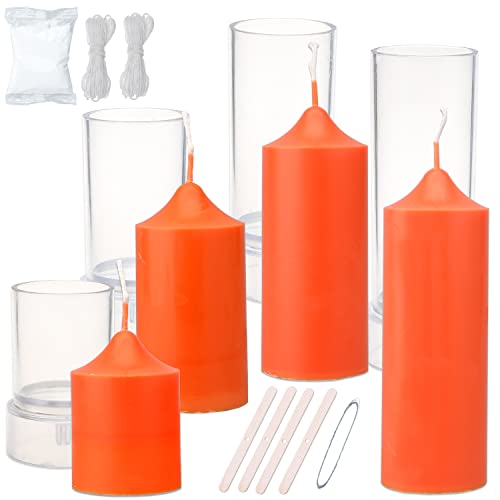 MILIVIXAY 4PCS Pillar Candle Molds for Candle Making- 60ft Long Wicks, 4pcs Wick Holders