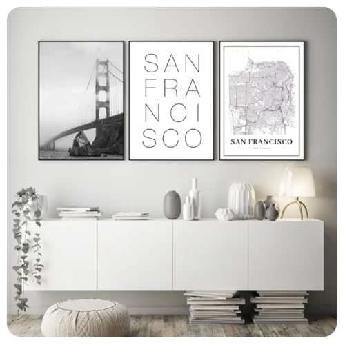 Photo murale Californie USA monochrome impression de haute precision sur toile texturée 3 panneaux