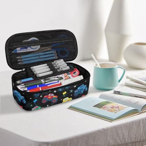 Image of Truck Print Kids Pencil Case Large Capacity Pencil Bag for Boys Girls Portable Lightweight Pen Pouch for Preschool Elementary Children