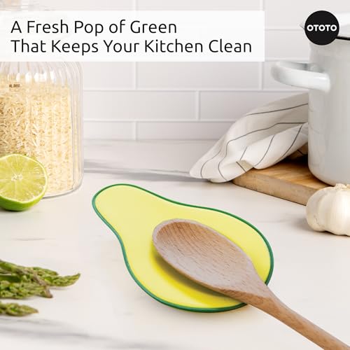 Image of OTOTO Avocado Spoon Rest for Stove Top - Silicone Spoon Rest for Kitchen Counter, for Ladles, Tongs, Spatula Funny Cool Cute Kitchen Gifts Gadgets Accessories