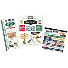 Mexico Scrapbook Stickers - Mexican Scrapbooking Sticker with Camera, Luggage, Tourist Spot Phrases Design - Vacation Theme Embellishment for Journal, Photo Album, Crafts - 3 Items Set