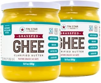 2 PACK Tin Star Foods 16 oz GRASSFED GHEE made with Certified and Sustainably Farmed Grassfed Butter. Traditional Ghee Made In Kettles And Shipped In Glass Jars. Produced In Dallas TX. Desi Style