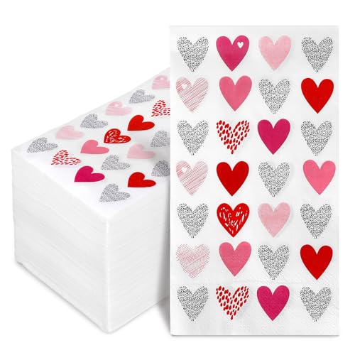Serviettes en papier Saint-Valentin Whaline jetables rouge rose noir x100