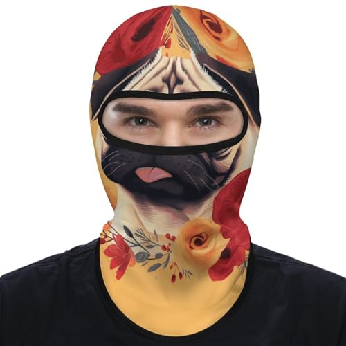 Balaclava con diseño Pug Flower para hombre y mujer, máscara facial de protección solar transpirable de cobertura total para senderismo, ciclismo, running y conducción miniatura 1