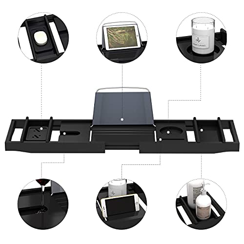 Domax Bathtub Caddy Tray Expandable Bamboo Tub Tray For Luxury Bath With Book Holder And Free Soap Dish Black #TOP4