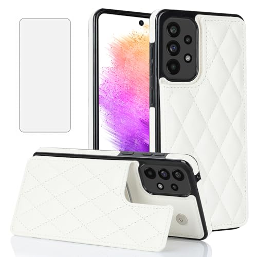 Image of Asuwish Phone Case for Samsung Galaxy A53 5G Wallet Cover with Tempered Glass Screen Protector and Leather RFID Card Holder Stand Slot Cell Accessories A 53 G5 53A SM A536U 6.5" 2022 Women Men White