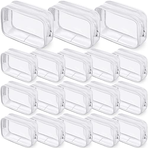 Saintrygo 18 Pack Clear Makeup Bags 7 x 5 PVC Cosmetic Bag Plastic Zippered Pouches Portable Toiletry for Women Men Travel Vacation Bathroom Organizing(Clear Color, White Border)