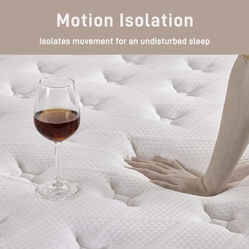 Image of 14 Inch Queen Mattress, Comfort Foam & Pocket Coil Hybrid Mattress in a Box, Medium Firm Cooling Breathable Knit Cover, Motion Isolation & Edge Support, Gray & White