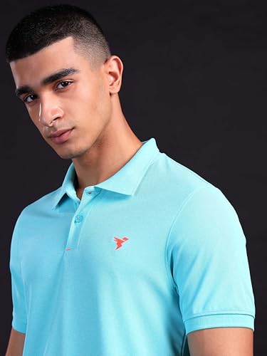 Image of TECHNOSPORT Men's Polyester Slim Fit Self-Design Short Sleeve Polo Matpiq T-Shirt with Anti Microbial, Techno Dry for Regular and Casual Use
