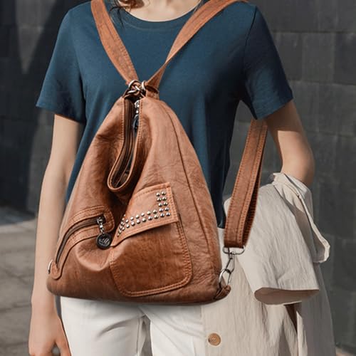 Slouchy Shoulder Bag Multiple Pockets Convertible Studded Backpack Large Slouchy Hobo Crossbody Bags Vintage Tote Purse Studs2