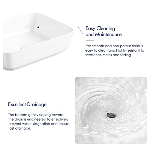 Eridanus 20" X 15" Bathroom Vessel Sink Above Counter Rectangle, Countertop Bathroom Sink Ceramic, Sleek And Contemporary, Glossy White #TOP3