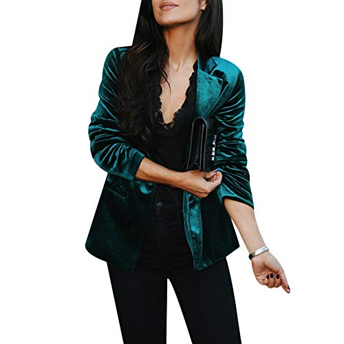 Blazer en velours pour femme - Décontracté - Pour le travail ou le bureau, Vert, 40 Cover
