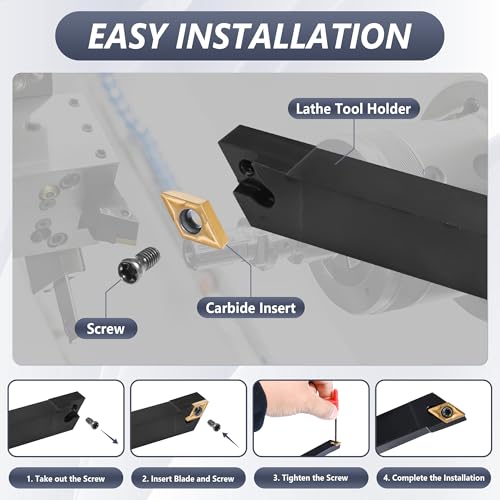 VeYocilk 21PCS Indexable Lathe Turning Tools Set 1/2" 12mm Shanks,7Pcs Metal Turning Tool Holders & 14Pcs Carbide Inserts for Turning,Grooving,Threading,Boring bar,and Cutting Tool 4 VeYocilk 21PCS Indexable Lathe Turning Tools Set 1/2" 12mm Shanks,7Pcs Metal Turning Tool Holders & 14Pcs Carbide Inserts for Turning,Grooving,Threading,Boring bar,and Cutting Tool - Image 4