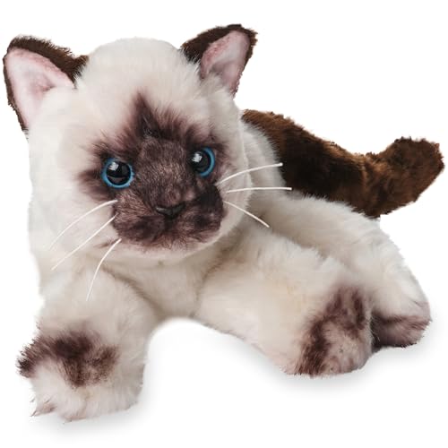 Image of Bearington Cleo Siamese Cat Plush Toy - 15" Realistic Stuffed Cat with Soft Fur, Weighted Paws and Lifelike Details - Cuddly Soft Plushies for Girls, Kids, and Kitten Lovers - Gift for Play or Display