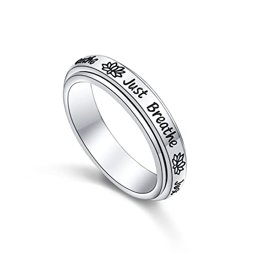 Jzmsjf S925 Sterling Silver Spinner Fidget Rings For Anxiety Relief Boredom Adhd Autism Band Women Size 7 #TOP4