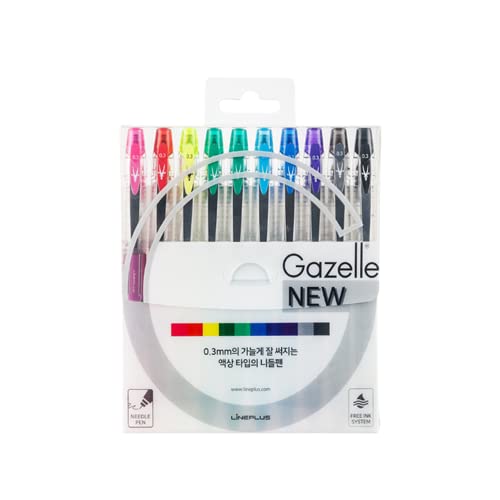 LiNEPLUS Gazelle 0.3mm Ultra-Fine Needle Tip Gel Pens – 10-Pack Assorted Colors, Precision Writing & Artwork