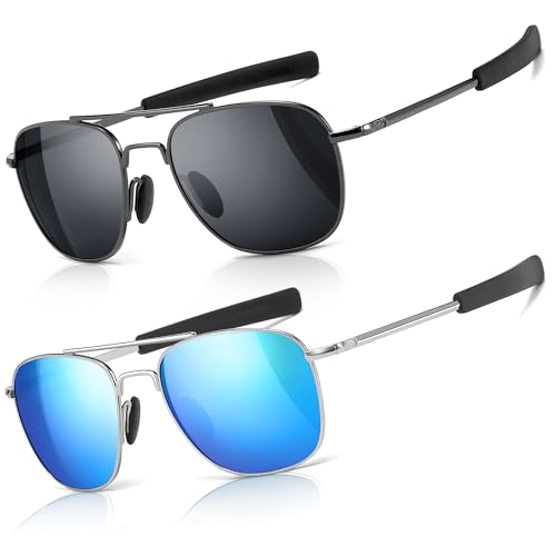 Image of SUNGAIT Men's Military Style Polarized Pilot Aviator Sunglasses - Bayonet Temples