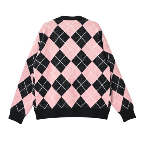 Image of Women's Long Sleeve Cardigan Sweater,Cute Y2K Top Knit Colorful Patterned V Neck Button Outwear S~XL