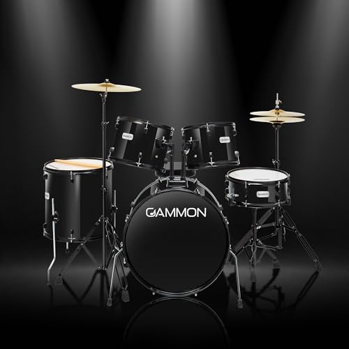 Full Size Complete Adult 5-Piece Drum Set with Cymbals, Stands, Stool, and Sticks - Black