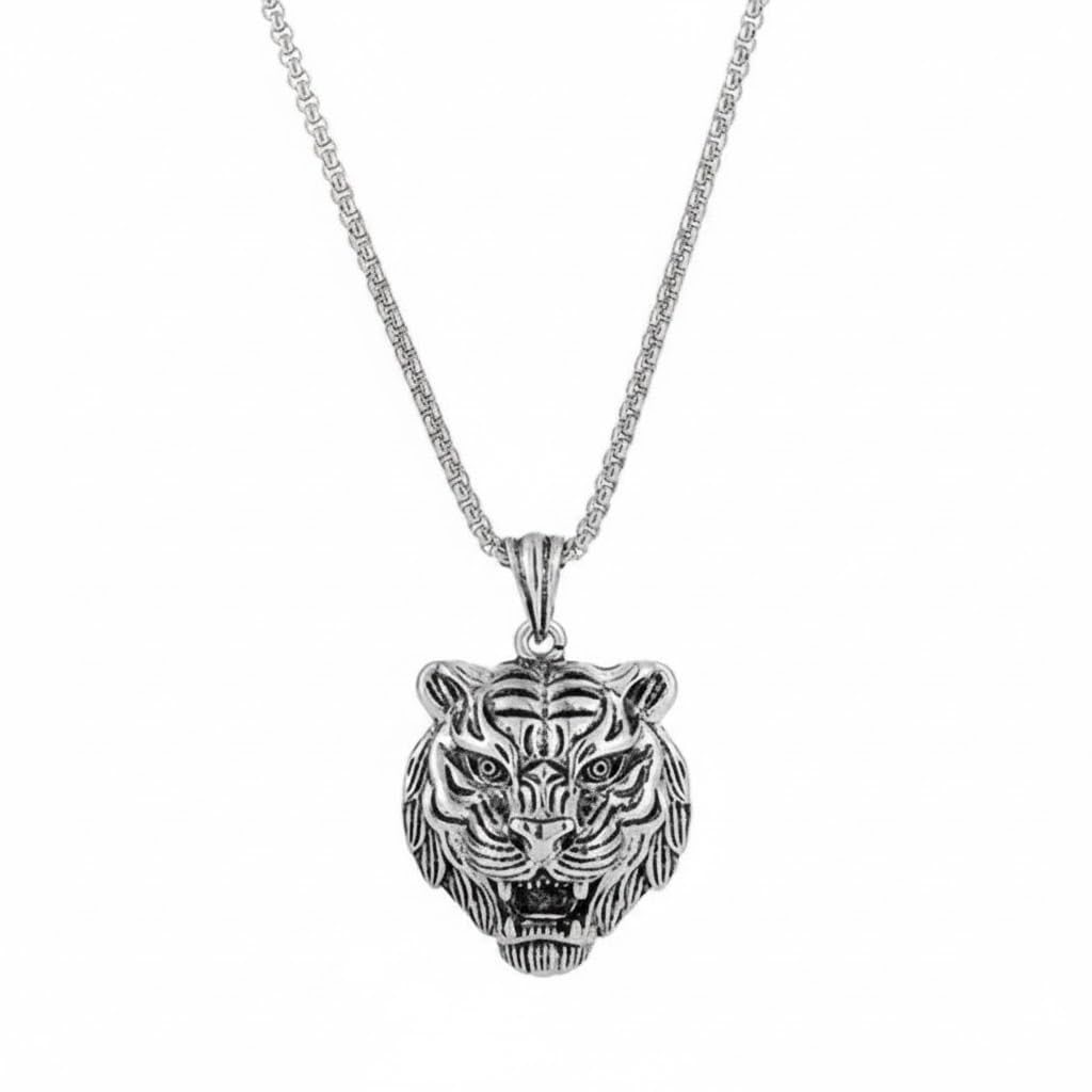 Silver Color Titanium Head Tiger Pendent For Men With Stainless Steel Chain-image-7