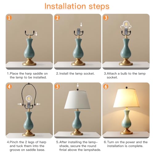 Helunsi 10 Inch Lamp Harp, 2 Set Black Lamp Shade Harp Holder with Finial, DIY Detachable Replacement Lampshade Adapter Harp Bracket Hardware for Table/Floor Lamps Accessories Parts Repair - Metal