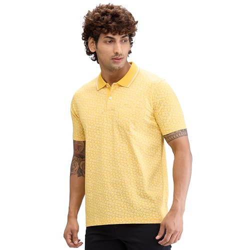 Image of Colorplus Men's Classic Fit Print Pattern Pure Cotton Half Sleeve Polo Neck Casual T-Shirt