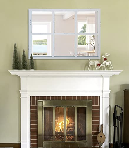 Ironsmithn Wall Mirror Farmhouse Rectangular Window Mounted Decorative Long Hanging Decoration For Bathroom Vanity, Living Room Or Bedroom (White-Iron) #TOP3